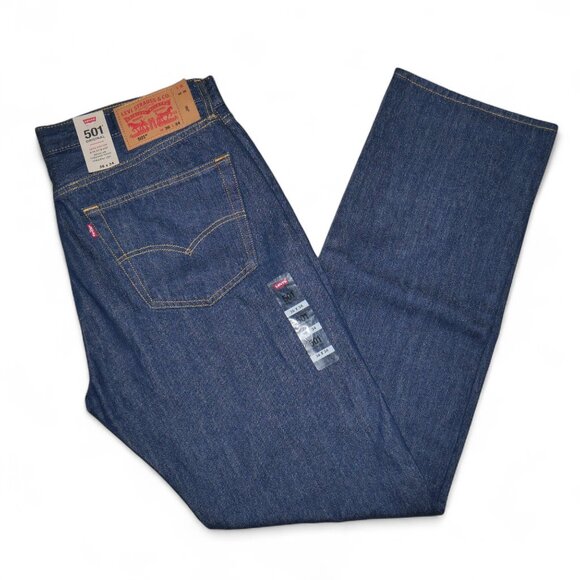 Levis 501 Men's Size 36X34 Jeans Dark Rinse Denim Original Fit Straight Leg NEW - Picture 10 of 11